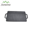 BBQ grill cast iron reversible griddle pan plate with two grilling surface